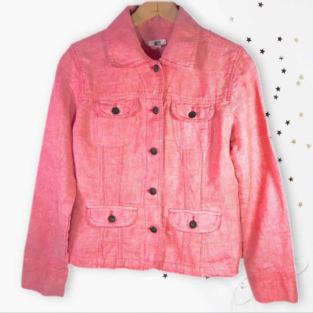 J. Jill 100%  Linen Peachy Coral Long Sleeve Crop Light Jacket